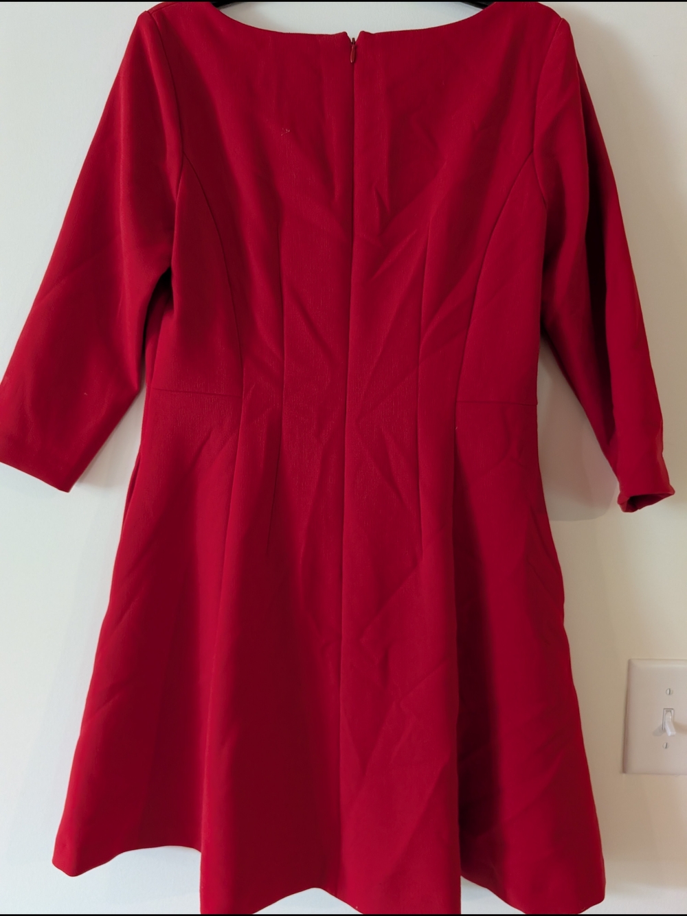 Ann Taylor Bright Red V-Neck Long Sleeve Fit & Flare Dress - Picture 5 of 5